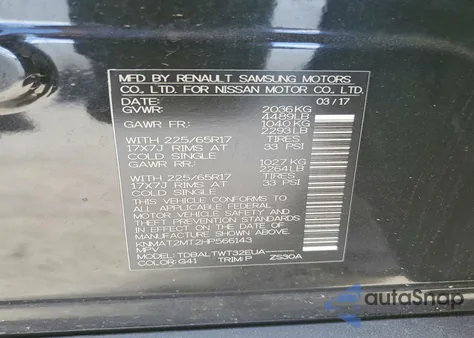 2017 Nissan Rogue Sv z USA, uszkodzony, nr VIN KNMAT2MT2HP566143